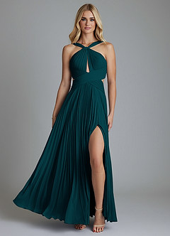 Azazie Hosanna Bridesmaid Dresses Pine A-Line Pleated Chiffon Dress image6