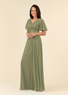 Azazie Emmeline Mother of the Bride Dresses Pistachio A-Line V-Neck Pleated Mesh Dress image3