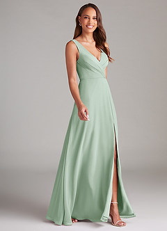 Azazie Nelly Brautjungfernkleider A-Linie Plissee Chiffon Kleid Agave image3