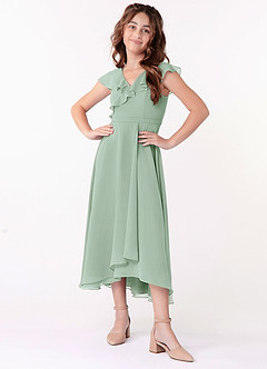 Azazie Posie Junior Agave A-Line Ruched Chiffon Dress image4