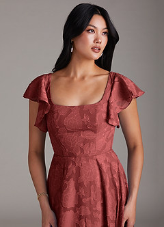 Azazie Bondi Bridesmaid Dresses Terracotta A-Line Side Slit Floral Burnout Dress image6