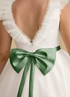 Azazie Amber Robe Demoiselle D'honneur Fillette Robe Trapèze en Tulle Arc Ivoire Matcha image5