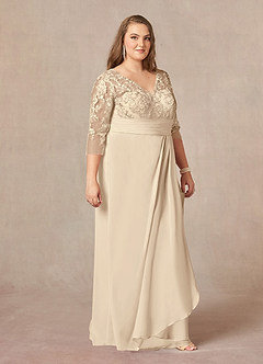 Azazie Joan Mother of the Bride Dresses Champagne Sheath V-Neck Lace Chiffon Dress image9