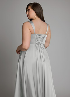 Azazie Azaria Vestidos de madrinha de casamento Vestido Prata de Cetim elástico de Linha A com Corpete image13