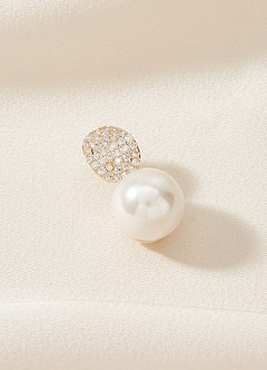 front Round Crystal and Pearl Drop Earrings