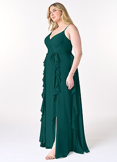 Azazie Peyton Brautjungfernkleider A-Linie Gestreift Chiffon Kleid Pfau image9