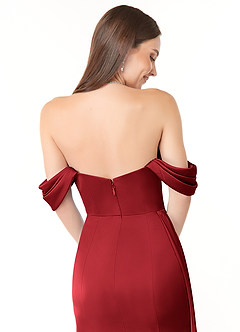 Azazie Amyra Jurken voor bruidsmeisjes Converteerbaar Jurk van Stretch Satijn met Zeemeermin Off-shoulder Scharlaken image3