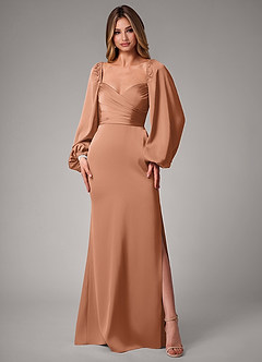 Azazie Sonata Bridesmaid Dresses Bronzer Sheath Long Sleeve Stretch Satin Convertible Dress image3