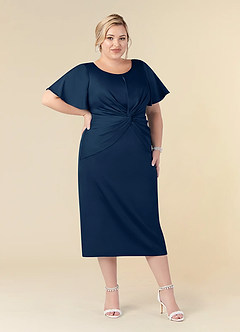 Azazie Everlyn vestidos de madre de la novia Vestido de Azul Marino Oscuro de Satén Elástico de Recto con Plisado image6