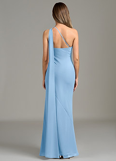 Azazie Juniper Robes de demoiselle d'honneur Robe Sirène en Mousseline de soie Une épaule Poudre Bleue image6