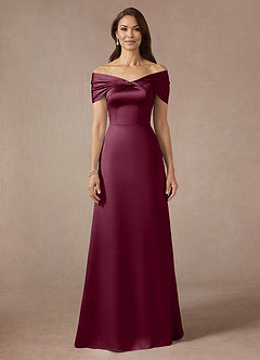 Azazie Amelia Mother of the Bride Dresses Mulberry A-Line Off the Shoulder Stretch Satin Dress image3