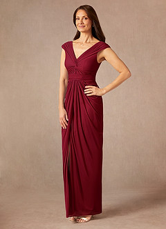 Azazie Lisolette Final Sale Burgundy Sheath Pleated Mesh Dress image3
