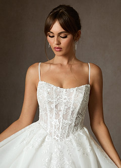 Azazie Ainsley Wedding Dresses Diamond White Ball-Gown Strapless Lace Dress image7