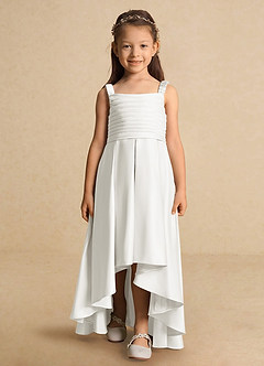Azazie Kat vestidos de niña de las flores Vestido de Diamante Blanco de Satin Mate de Corte En A con Plisado image6