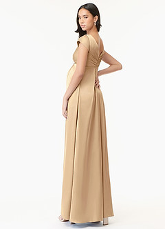 Azazie Allessia Vestidos de dama de honra para maternidade Vestir Linha A Plissado Comprimento do chão Cetim elástico image4