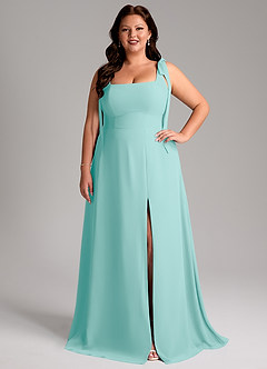 Azazie Debra Bridesmaid Dresses Aqua A-Line with Pockets Chiffon Convertible Dress image8