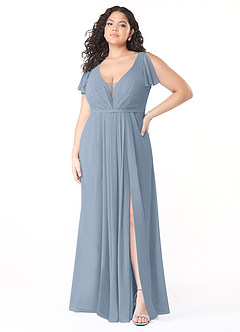 Azazie Reverie Bridesmaid Dresses Dusty Blue A-Line V-Neck Ruched Chiffon Dress image7