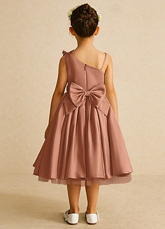 Azazie Lollipop Flower Girl Dresses Bronzer A-Line One Shoulder Matte Satin Dress image3