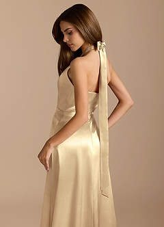 Azazie Tracie Bridesmaid Dresses Gold A-Line Pleated Metallic Satin Dress image8