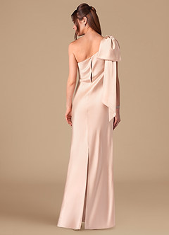 Azazie Capri Bridesmaid Dresses Rose Gold Sheath One Shoulder Metallic Satin Dress image4
