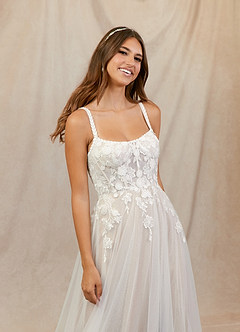 Azazie Jovana Abiti da Sposa Abito A-Line in Tulle con Scollo a U Diamante Bianco Sabbia image4