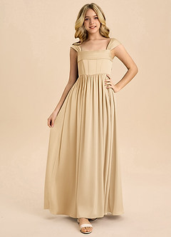 Azazie Hattie Junior Linia A Pofałdowany Satyna elastyczna Długość podłogi Młodsza druhna Sukienka image5