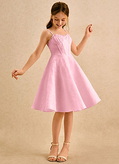 Azazie Posey Girls Formal Blumenmädchenkleider A-Linie Herzausschnitt Blumen-Jacquard Kleid Zartrosa image1