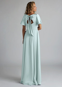 Azazie Kimber Bridesmaid Dresses Sea Glass A-Line Ruched Stretch Satin Dress image2