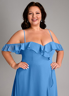 Azazie Lyra Robes de demoiselle d'honneur Robe Trapèze Convertible en Mousseline de soie Geai Bleu image17
