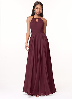 Azazie Cherish Vestidos de damas de honor Vestido de Cabernet de Gasa de Corte en A con Plisado image4