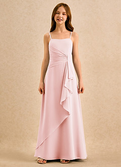 Azazie lolly Girls Formal Robe Demoiselle D'honneur Fillette Robe Trapèze en Mousseline de soie Plissée Rose Pâle image4