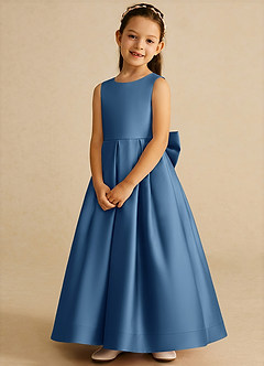 Azazie Cailee Flower Girl Dresses Twilight Ball-Gown Pleated Matte Satin Dress image4