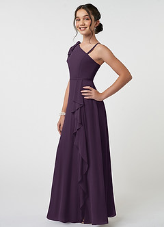 Azazie Aidy Junior A-Linie Schleifen Chiffon Kleid Pflaume image3
