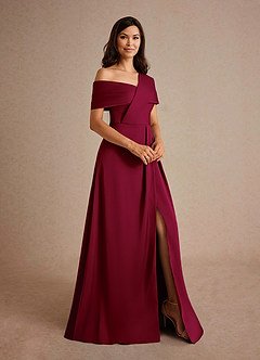 Azazie Milton Mother of the Bride Dresses Burgundy A-Line Pleated Stretch Satin Dress image6