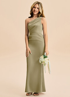 Azazie Akilah Junior Osłona Pofałdowany Satyna elastyczna Długość podłogi Młodsza druhna Sukienka image5