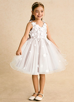 Azazie Junebug vestidos de niña de las flores Vestido de Marfil Pétalo De Rosa de Tul de Princesa con Encaje image5