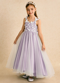 Azazie Darlina Flower Girl Dresses Ivory Frosted Lilac Ball-Gown Lace Tulle Dress image9