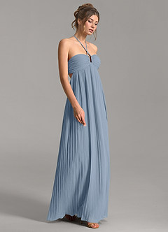 Azazie Addison At-home Try On Dresses Dusty Blue Empire Sweetheart Neckline Chiffon Dress image5