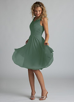 Azazie Grace Bridesmaid Dresses Eucalyptus A-Line Pleated Chiffon Dress image3