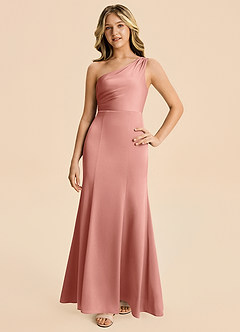 Azazie Ren Junior Robe Trapèze en Satin extensible Plissé Rosette image4