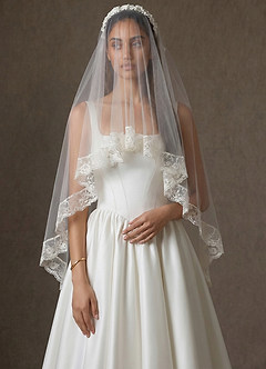 front Romantic Floral Lace Shoulder Length Veil