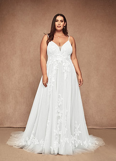 Azazie Rhodes Wedding Dresses Diamond White A-Line V-Neck Sequins Tulle Dress image8