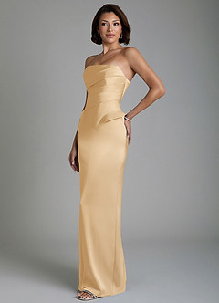 Azazie Harlow Robes de demoiselle d'honneur Robe Fourreau en Satin extensible Corset Or image7