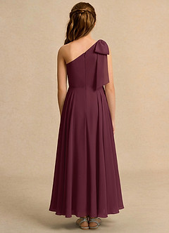 Azazie Guppy Girls Formal Robe Demoiselle D'honneur Fillette Robe Trapèze en Mousseline de soie Une épaule Cabernet image2
