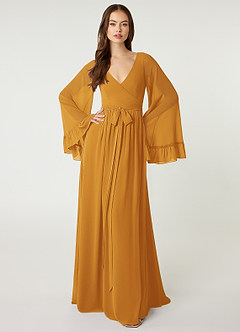 Azazie Tiphanie Final Sale Desert Rose A-Line V-Neck Ruched Chiffon Dress image4