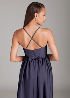 Azazie Llana Maternity Bridesmaid Dresses A-Line Stretch Satin Floor-Length Dress with Pockets image4