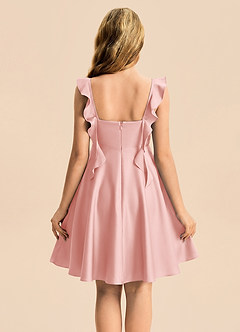Azazie Kira Junior Powder Pink A-Line Ruched Stretch Satin Dress image2