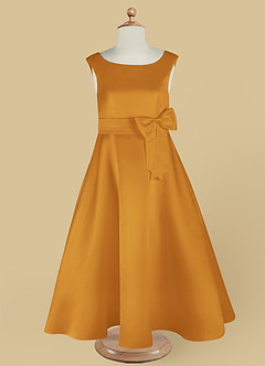 Azazie Lindy Flower Girl Dresses Butterscotch A-Line Pleated Matte Satin Dress image13