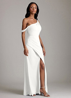 Azazie Madelyn Bridesmaid Dresses White Mermaid One Shoulder Chiffon Convertible Dress image5