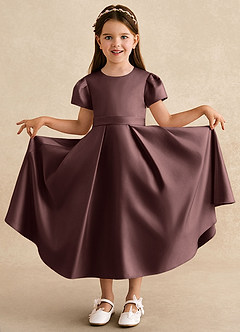 Azazie Princess Flower Girl Dresses Espresso A-Line Pleated Matte Satin Dress image3